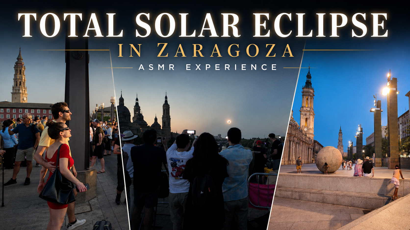Total solar eclipse in Zaragoza, Spain – POV 4K walking tour