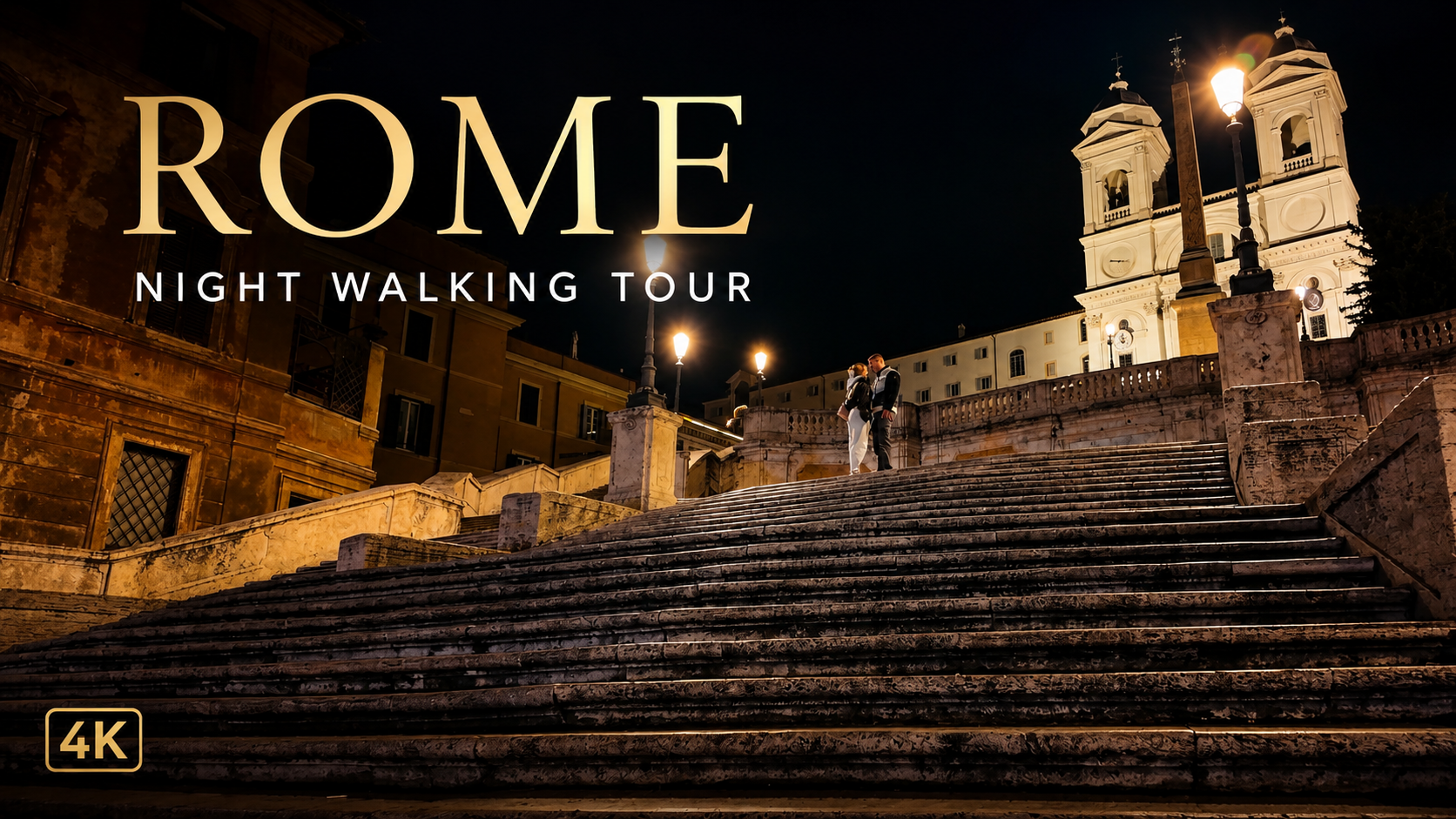 Spanish Steps illuminated at night in Rome, Italy